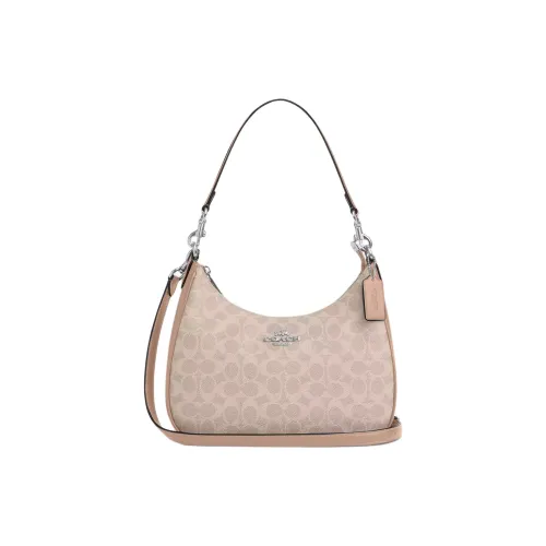 COACH Teri Покрытый холст Портативная Сумка через плечо Сумка на плечо Большая Женская Песочного цвета