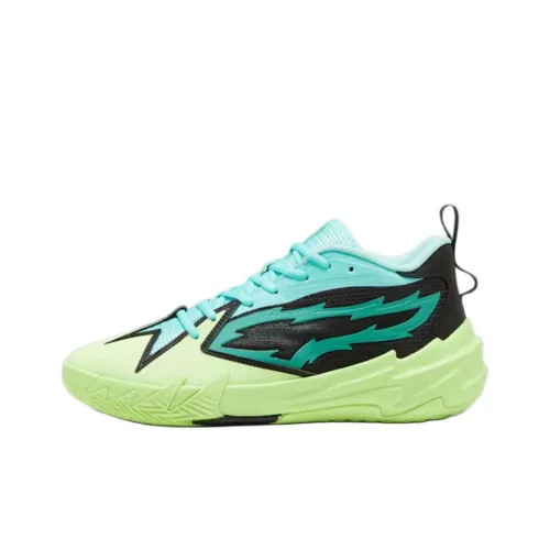 PUMA Scoot Zeros PRED Устойчивый к истиранию Поддержка MID Топ Детские Баскетбольные кроссовки Черный Зеленый Подростки