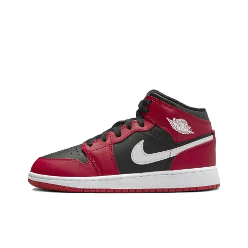 Джордан MID Топ Детские Баскетбольные Кроссовки Красный Черный Белый Школьный