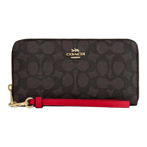 COACH Zip Around Покрытый холст Кошелек Маленький Женский Коричневый и Красный