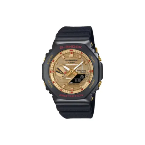 CASIO 2100 Series Солнечный Кварцевый механизм Смольный ремешок Часы Мужские Золотистый циферблат