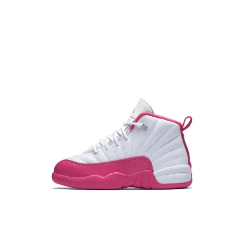 Jordan Air Джордан 12 Устойчивые к истиранию Высокие Баскетбольные Кроссовки для Детей Белый Розовый Для Детей Возрастом 3-7 Лет