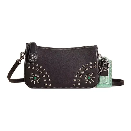 COACH Penn Перчаточная дубленая кожа Сумка через плечо Сумка на плечо Женская серебряная и черная