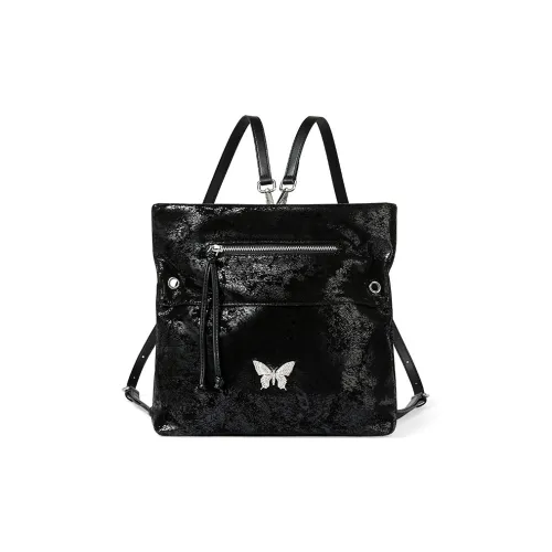 TUCANO ПУ (полиуретан) Студенческий Повседневный Рюкзак через плечо Обычный Женский Блестящий Черный