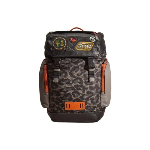 COACH Ranger Холст Телячья кожа And Нейлон Рюкзак Средний Мужской Черный Антиквар Никель Зеленый Черный