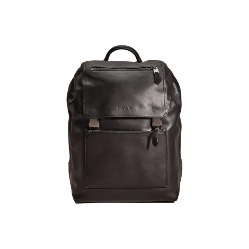 COACH Manhattan Телячья кожа Рюкзак Большой Унисекс Черный Антиквар Никель Черный