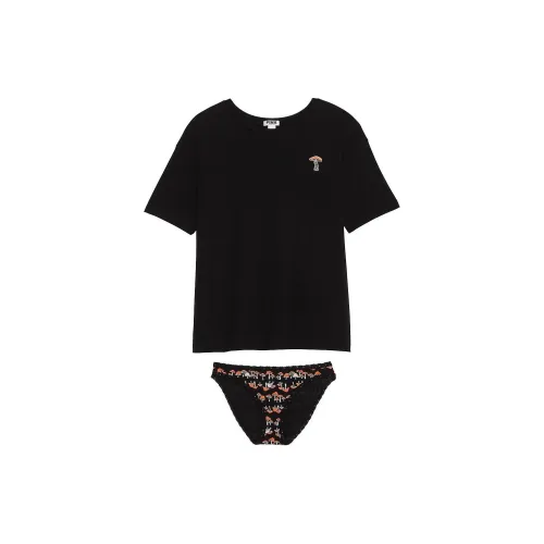 Victoria's Secret Розовый Хлопковый Комплект с Короткими Рукавами и Штанами и Набор Пижам Женские Черные