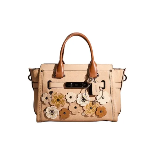 COACH Swagger Кожа Сумка Большая Женская Темный Бронза с Цветом Бук