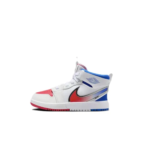 Jordan Air Jordan 1 Устойчивый к истиранию MID Топ Детские баскетбольные кроссовки Белый Синий Красный для детей 3-7 лет