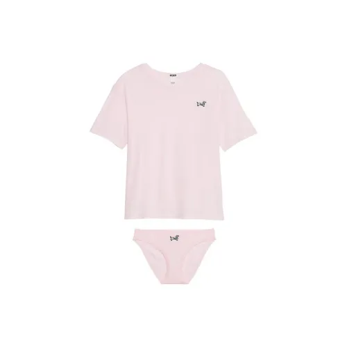 Victoria's Secret Розовый Хлопковый Комплект из Топа с Короткими Рукавами и Трусов PTWDG Комплект Пижамы Женские Розовые