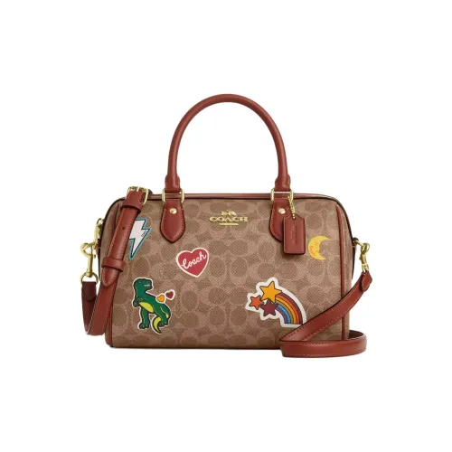 COACH Rowan Покрытый холст Сумка через плечо Сумка среднего размера Женская Коричневый Многоцветный