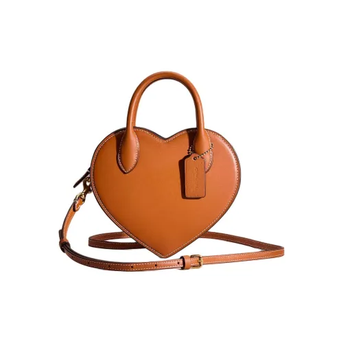COACH Сердце Переработанная кожа Сумка в форме сердца Сумка через плечо Сумка Маленькая Женская Полированная Янтарная