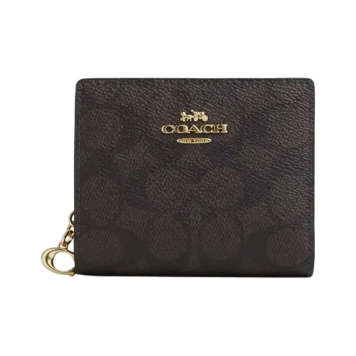 COACH Покрытый холст Кошелек Мини Женский Ореховый Черный