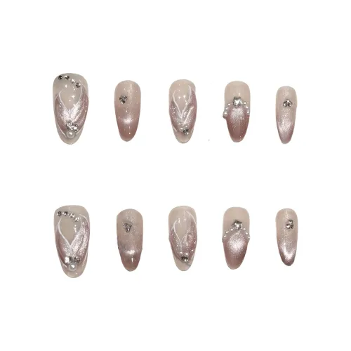 XIAMEIYU Ручной Ногтей Русалка Кошачий глаз False Nail Овал Телесный цвет Smudge 22mm