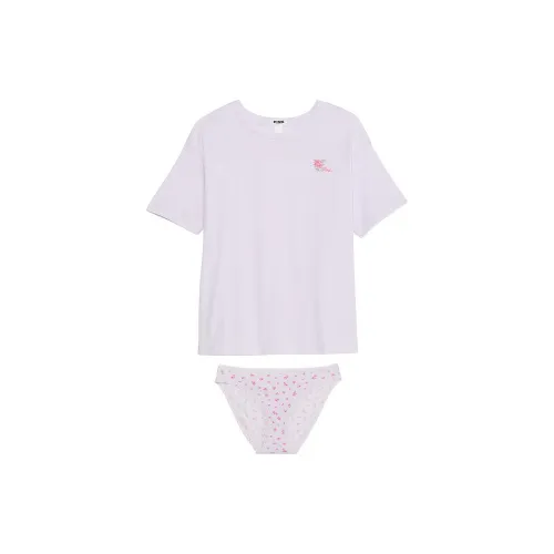 Victoria's Secret Розовый Хлопковый Комплект с Короткими Рукавами и Штанами и Комплект Пижам Женские Фиолетовые