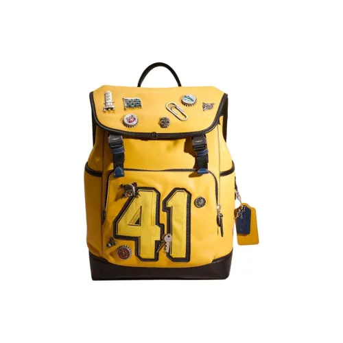 COACH LeagueFlap Утонченный Телячья кожа Рюкзак Большой Женские Канары Многоцветный