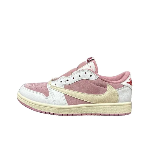 Travis Scott x Jordan Air Jordan 1 Slip-resistant Abrasion-resistant Low Top Vintage Basketball Shoes Unisex Pink Travis Scott x Jordan Air Jordan 1 Slip-resistant Abrasion-resistant Низкий Топ Винтажные Баскетбольные Кроссовки Унисекс Розовый