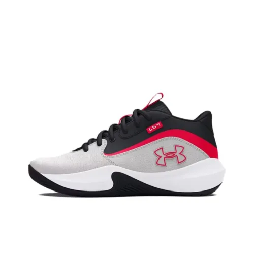 Under Armour Lockdown 7 Slip-Resistant Abrasion-Resistant Low-Top Баскетбольные кроссовки Унисекс Серый Красный