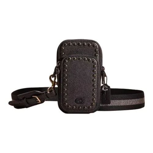 COACH Крестообразная текстура кожа с покрытием холст чехол для телефона сумка через плечо мини унисекс черный