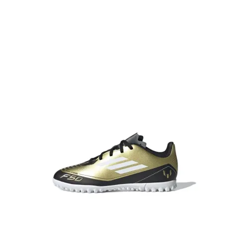 Adidas F50 Slip-resistant Abrasion-resistant Lightweight Support Low-Top Football Cleats Gold White Black Children's