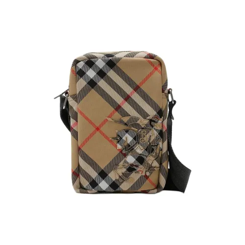 Burberry Сумка-чехол Для Телефона В Клетку Регулируемый Текстильный Ремень Застежка-молния Внешний Карман