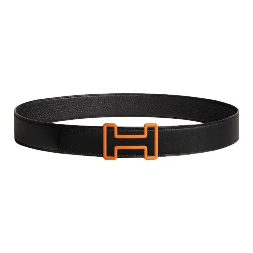 HERMES Телячья кожа Нержавеющая сталь Резина Кожаные ремни Мужской Черный Ширина 3,8 см