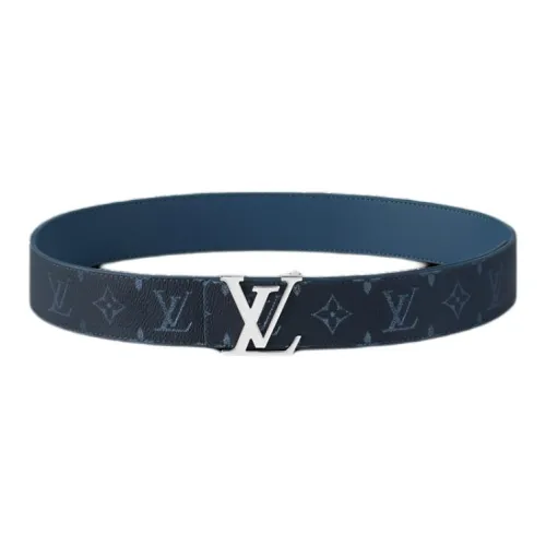 LOUIS VUITTON Кожаные ремни Мужской Синий Серый Ширина 4CM