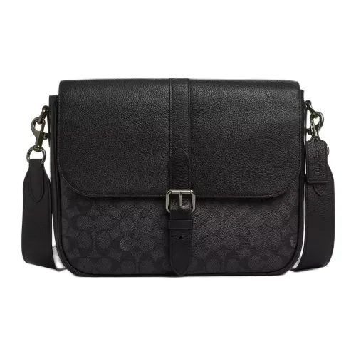 COACH WARNER Покрытый холст Сумка через плечо Большая Мужская Угольный Черный