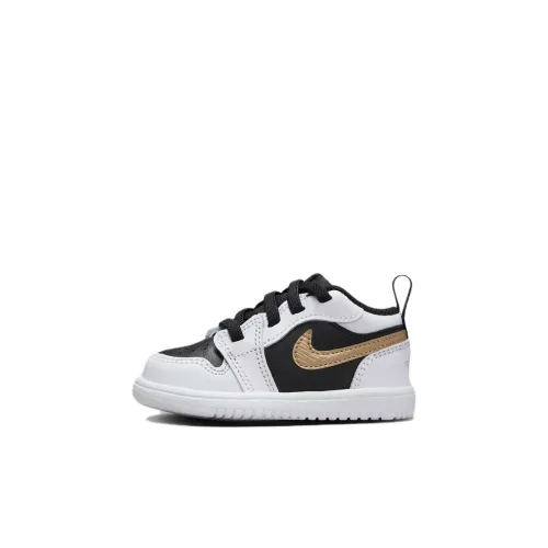 Jordan Air Jordan 1 Low Топ Обувь для малышей Белый черный золотой Infant And Toddler