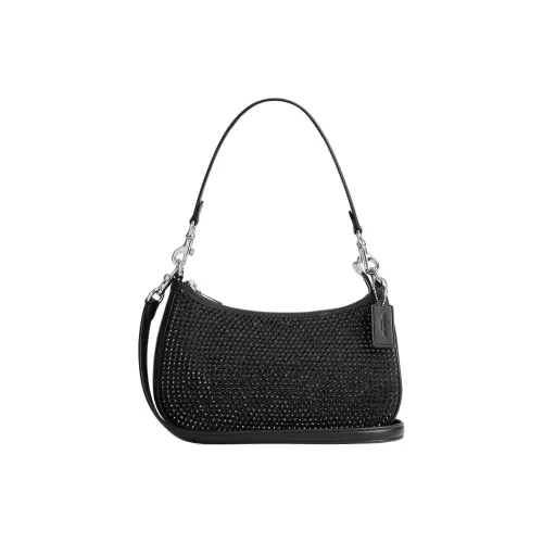 COACH Teri Кожа Портативная Сумка через плечо Сумка на плечо Средняя Женская Черная