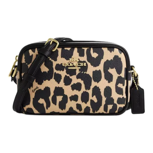 COACH Jamie Покрытый холст Camera Сумка Сумка через плечо Сумка на плечо Мини Женская с леопардовым принтом