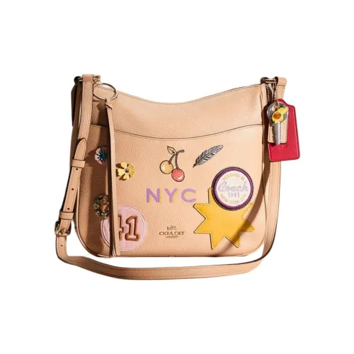 COACH Chaise Полированная Галька Кожа Сумка через плечо Сумка на плечо Средняя Женская Золотая с цветом бука