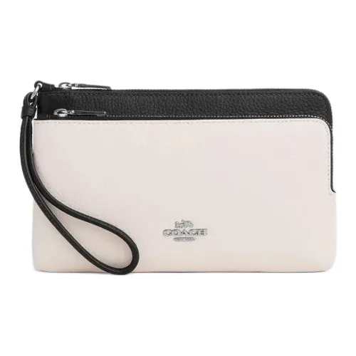 COACH Личи зернистая текстура кожа кошелек маленький женский мел черный многоцветный