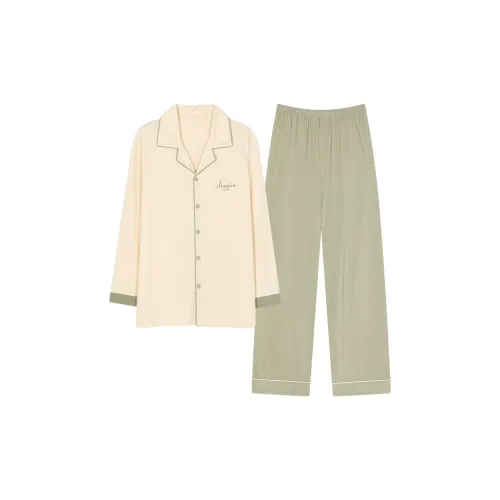 Montagut Pajama Комплект Осенний Зимний Мужской Двухкомпонентный Комплект Экрю