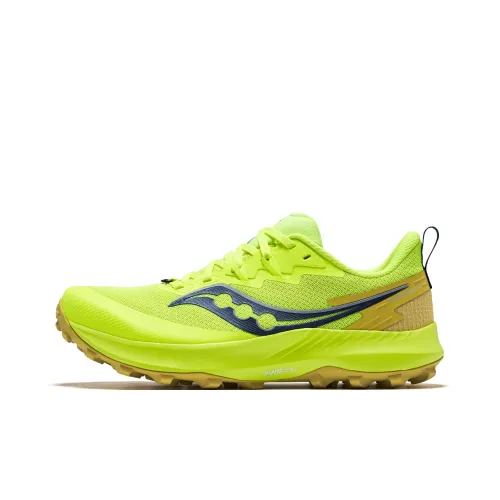 Saucony PEREGRINE 14 Беговые кроссовки Низкий топ Неоновый зеленый синий Мужской