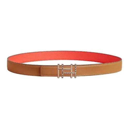 HERMES Телячья кожа покрытие розовым золотом металл кожаные ремни женский коричневый ширина 2,4 см