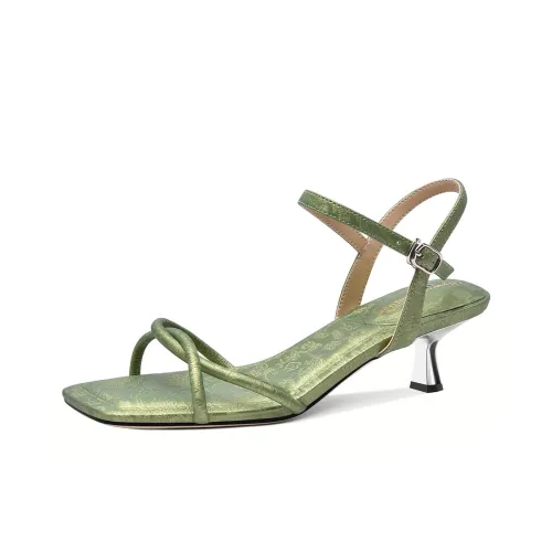 Lily Wei One Ремешок Сандалии 4CM Женские Зеленые