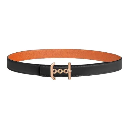 HERMES Телячья кожа Металл Покрытие розовым золотом Кожаные ремни Женские Черный Ширина 2,4 см