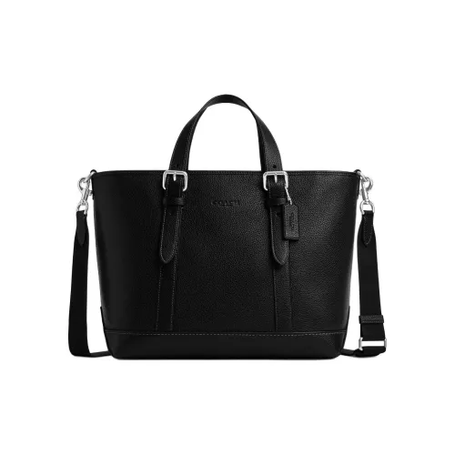 COACH Сумка через плечо из текстуры кожа личи большая унисекс черная