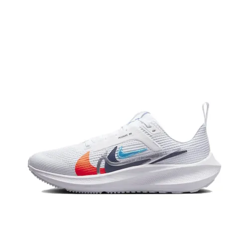 Nike Air Zoom Pegasus 40 Slip-on Устойчивый к истиранию Дышащий Низкий Топ Детская Беговая Обувь Белый Серый Оранжевый