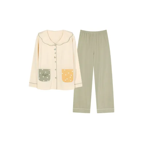 Montagut Pajama Комплект Осенний Зимний Женский 2 Штуки Экрю