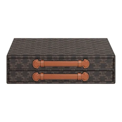 CELINE Triomphe Холст и Кожа Комбинированный Пенал Шкатулка для украшений Коробка для хранения Сумка для хранения Женская Коричневый