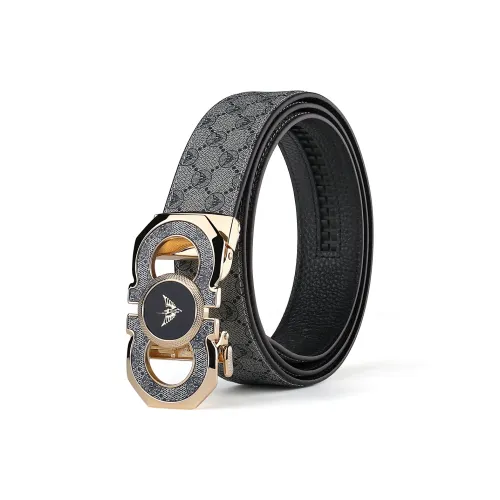 WilliamPOLO Ремни из ПВХ Коровьей Кожи Мужские с Золотой Застежкой и Золотым Логотипом Серый Ширина 3,5 см