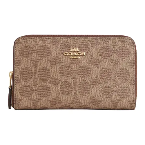 COACH Id Zip Wallet Покрытый холст Кошелек Средний Женский Золотой Рыжевато-коричневый Коричневый