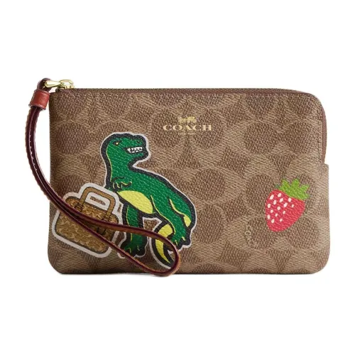 COACH Corner Zip Покрытый холст Клатч Маленький Женский Коричневый Многоцветный