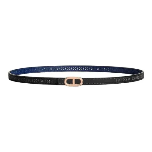 HERMES Телячья кожа Металл Покрытие розовым золотом Кожаные ремни Женские Черный Ширина 1,3 см