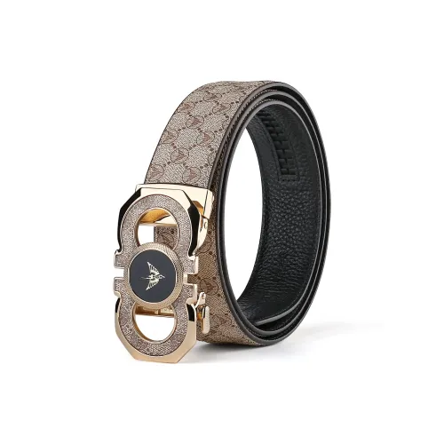 WilliamPOLO Ремни из ПВХ Коровьей Кожи Мужские с Золотой Застежкой Золотым Логотипом Хаки Ширина 3,5 см