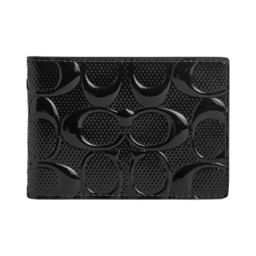 COACH Компактный кошелек из лакированной кожи мини женский черный