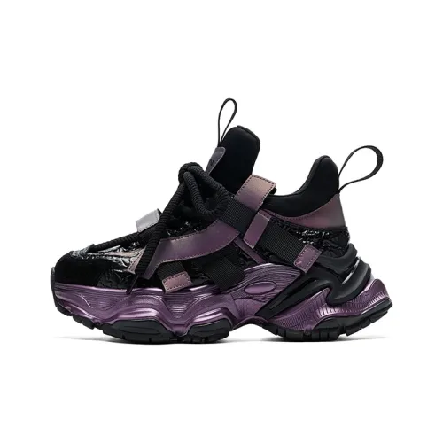 FION Low-Top Cushioned Sneakers Black Purple Women's