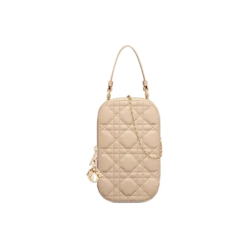 DIOR Lady Dior Lambskin Портативный Одно плечо Через плечо Чехол для телефона Женский Розовый Бежевый